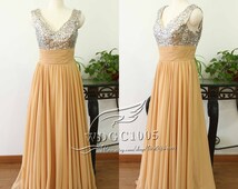 Princess Two Piece Champagne Prom Dress with Sequins Top Y943