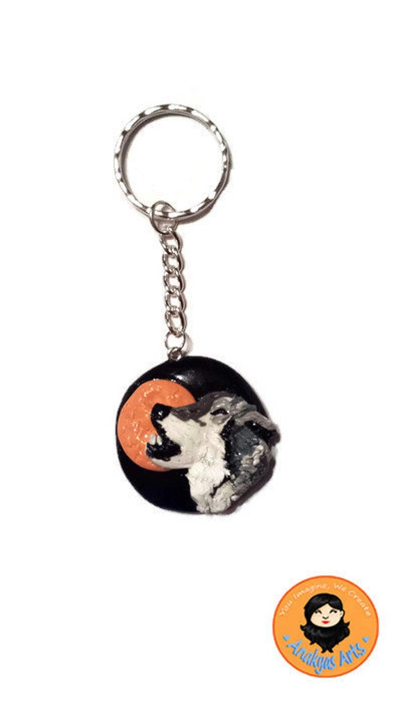 Wolf Keychain Wolves Accessories Polymer Clay by AnakyasArts