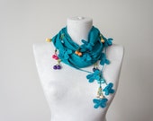Blue Beaded Scarf Crochet Scarf Boho Scarf Square Scarf Gypsy Scarf Gypsy Headband Fashion Accessory Women Accessory