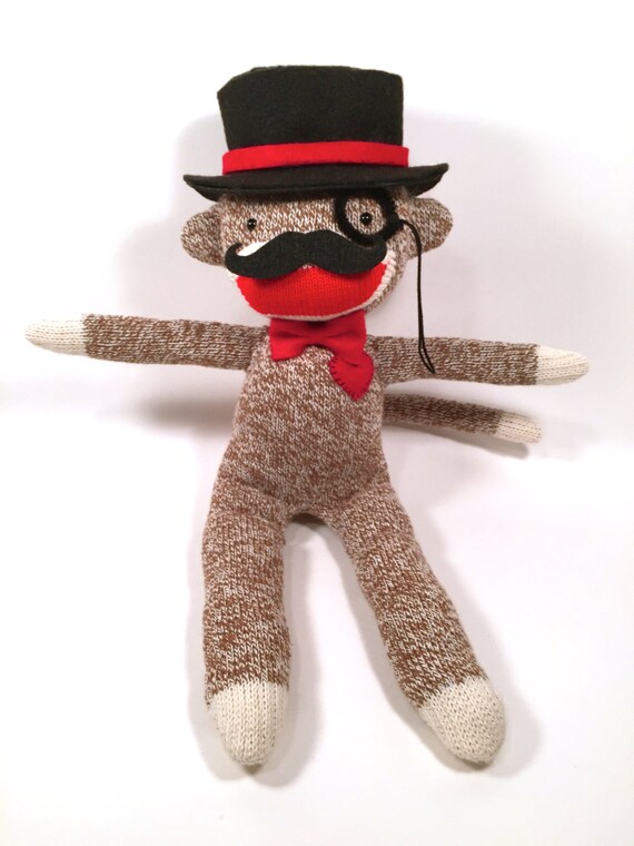 Top Hat Sock Monkey Doll Monkey Top Hat Moustache Monkey