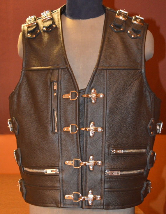Heavy thick leather 2-22mm Handmade Biker vest by MPBikerTailor