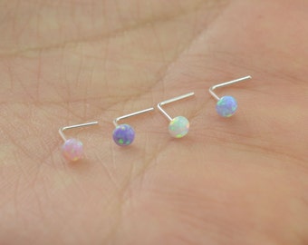 opal nose ring,sterling silver nose ring,opal L shaped nose ring,bestfriend gift
