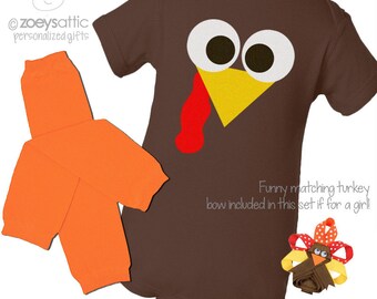 Funny thanksgiving bodysuit and leg warmer set - little turkey baby's first thanksgiving