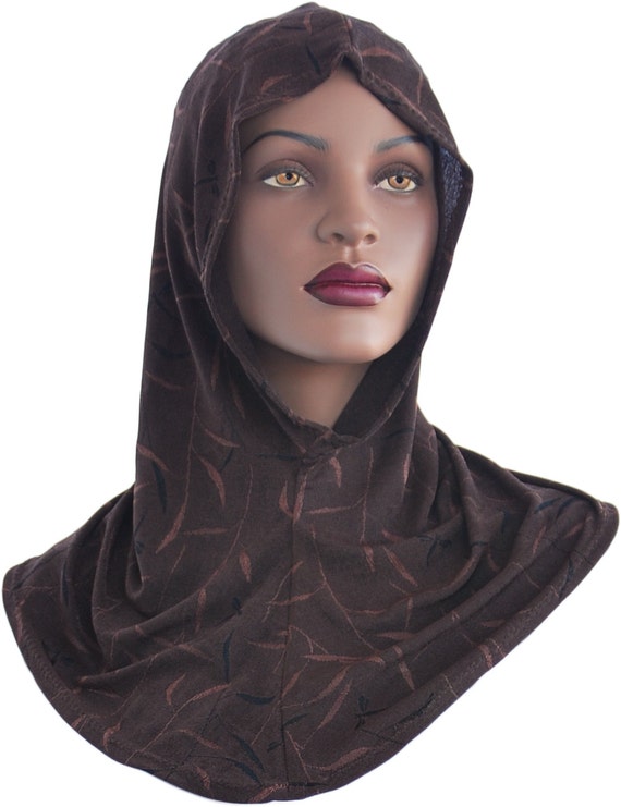 Jersey Knit Womens Hoodie Hijab Brown Black