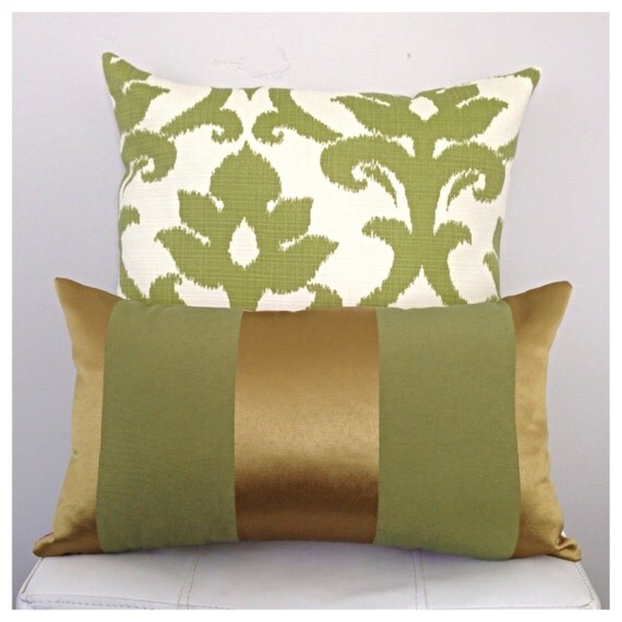 Olive Green Pillow Cover Satin Striped Pillow by TwigandIris