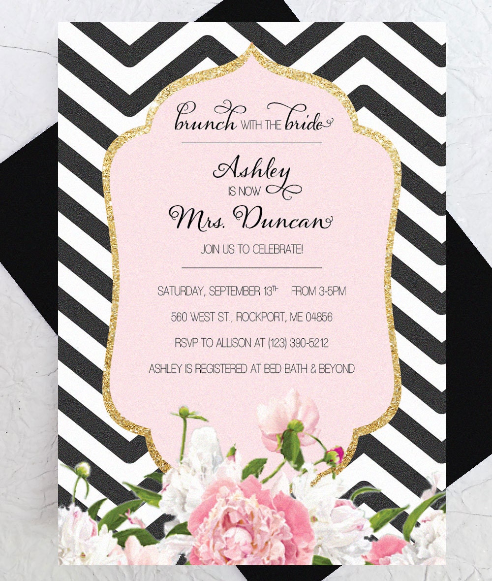Bridal Brunch Invitation Custom Printable PDF Black White