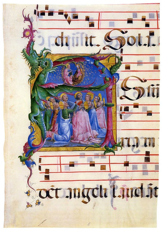 Items Similar To Illuminated Manuscript Print With Music, Hymnal ...