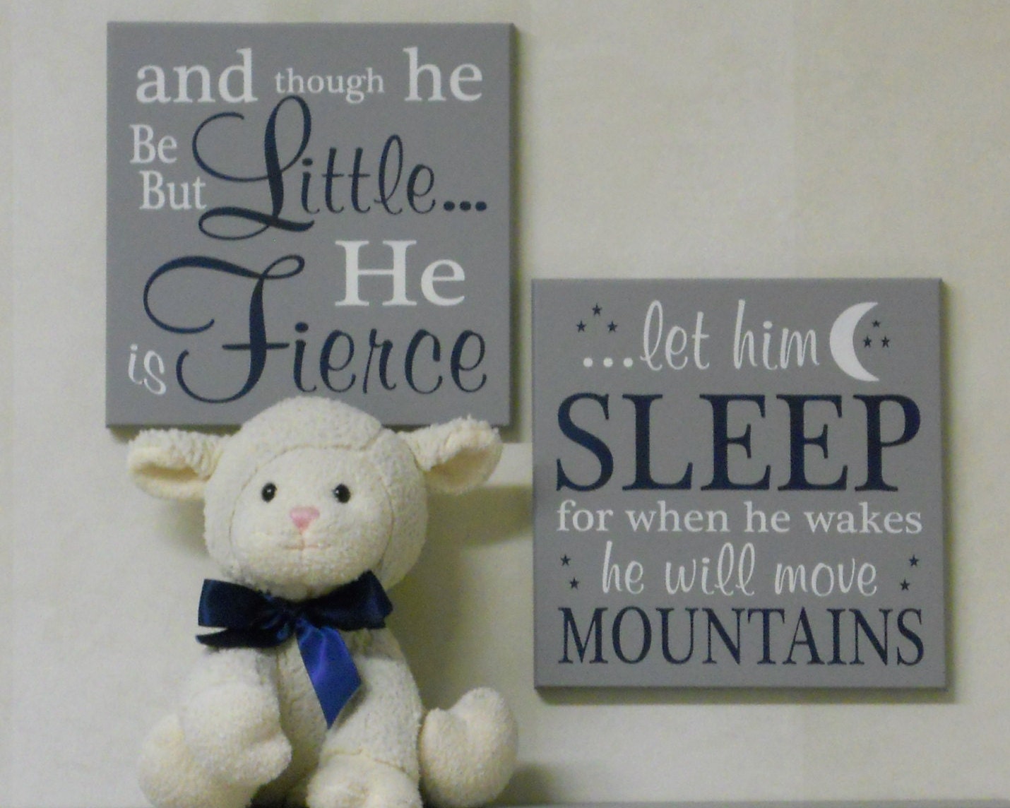 Baby Boy Nursery Signs in Navy and Gray and though he be but