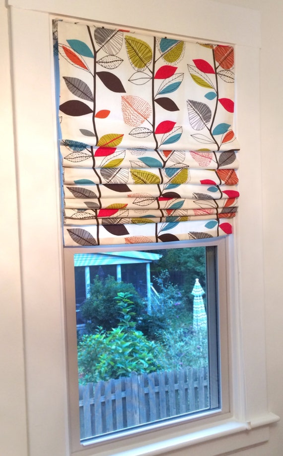 Flat Roman Shade Window Treatment Modern Floral Fabric