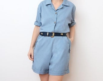 Short sport vintage nylon polyamide années 80 bleu ciel XL
