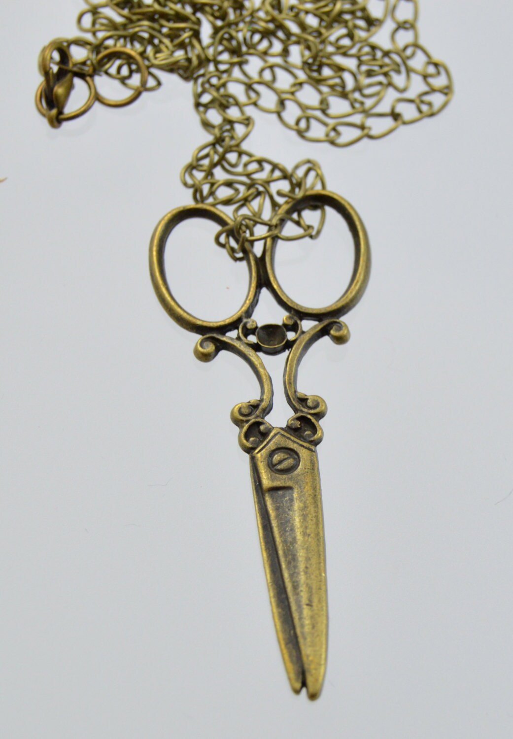 Scissor Necklace Bronze Tone Chain Lobster Claw by HoJoJewelry