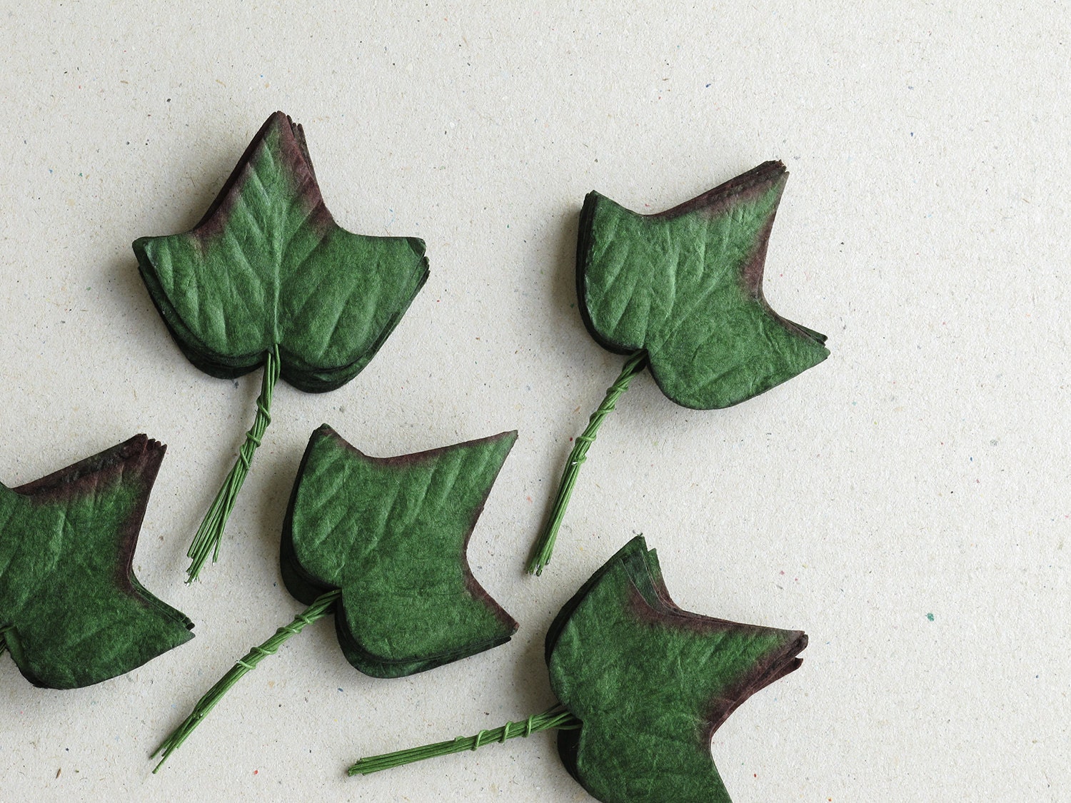 50 Paper Ivy Leaves with Wire Stems Lifesize Made of