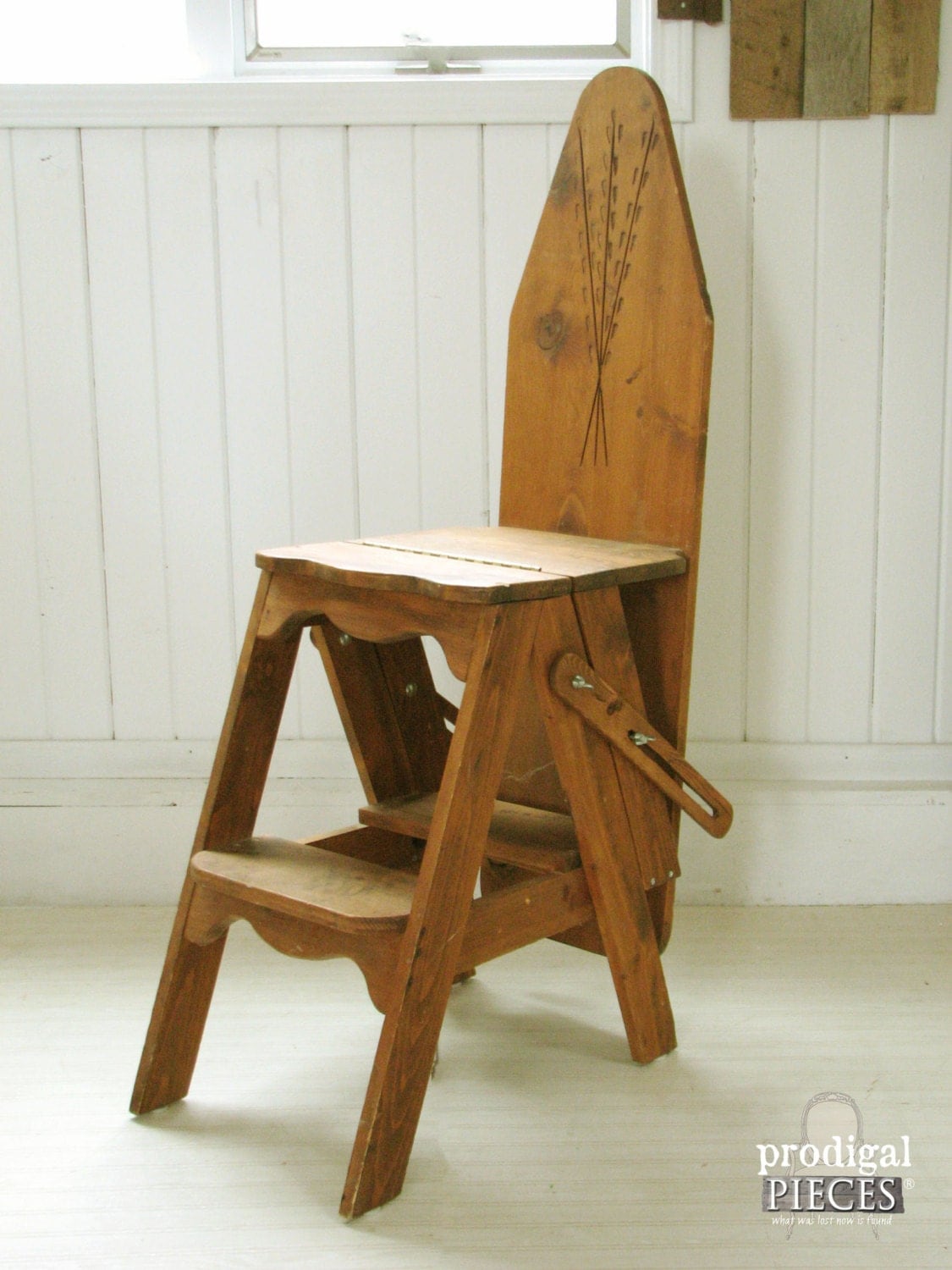 Hand Carved Rustic Unique Folding Ironing Board / Chair / Step