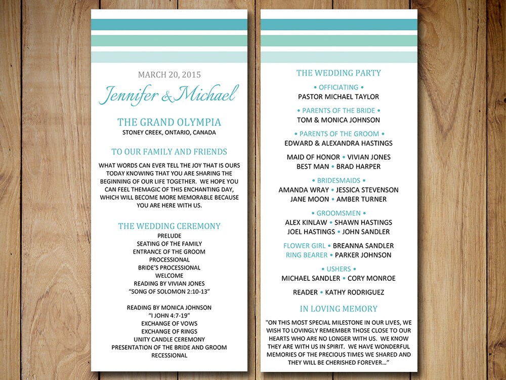 Beach Wedding Program Template Download Ombre Wedding