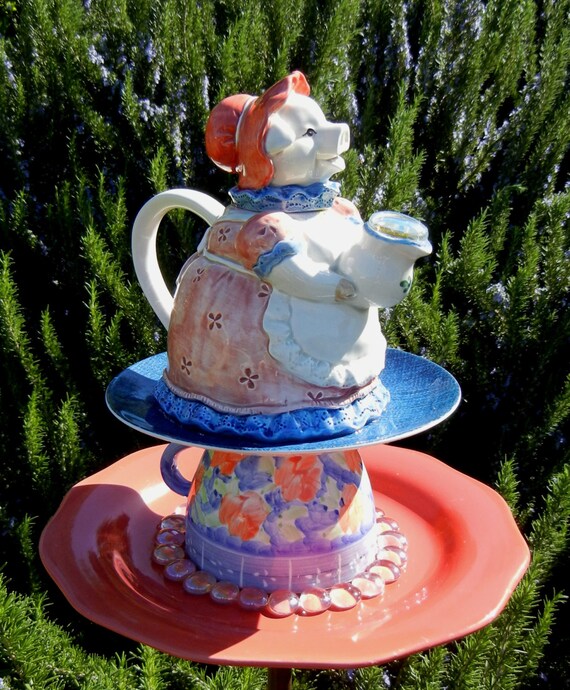 Teapot Bird Feeder Repurposed Garden Art by PreciousNPretty