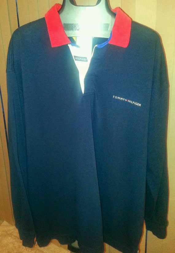 Items similar to Vintage Tommy Hilfiger Rugby Shirt Solid Navy Blue