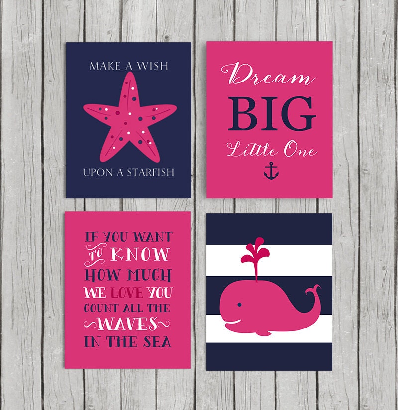 50 OFF.Hot pink nursery decor Baby girl Nautical Nursery