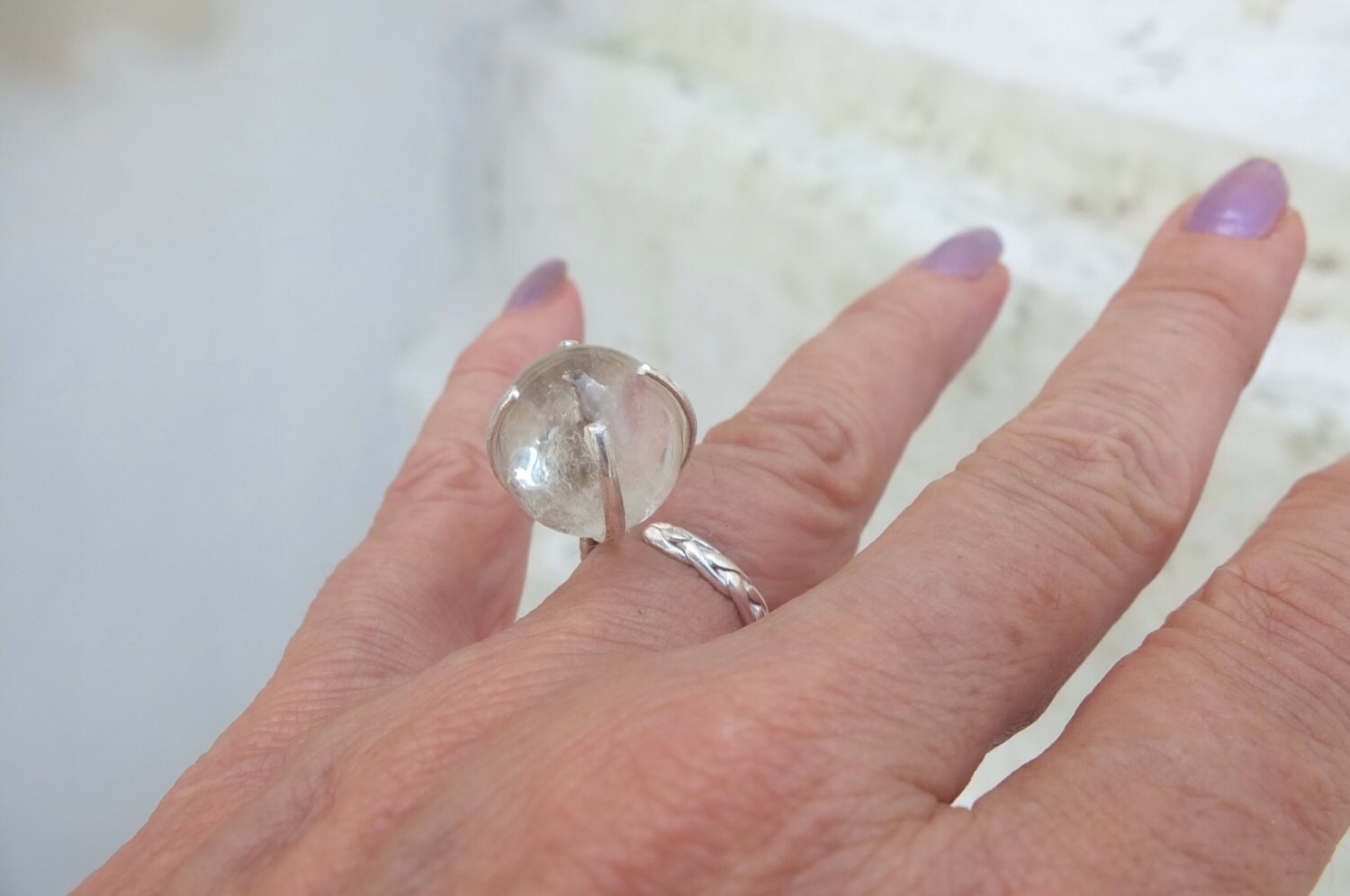 Crystal Ball Ring Pure Silver Fine 980 Silver by PierreCachee