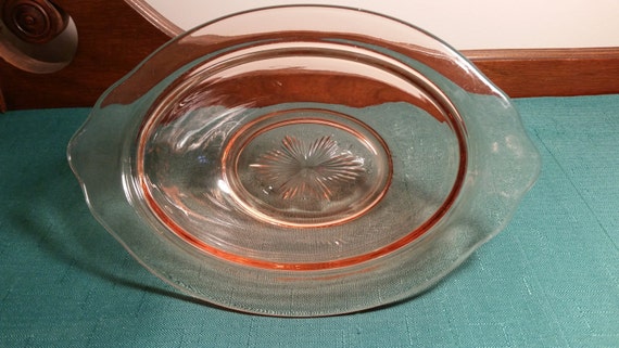 Pink Depression Glass Oval Star Pattern Center by TreasureWares