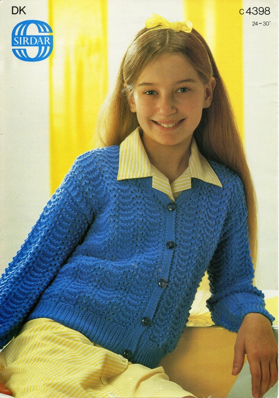 girls DK lacy cardigan knitting pattern pdf childrens lace