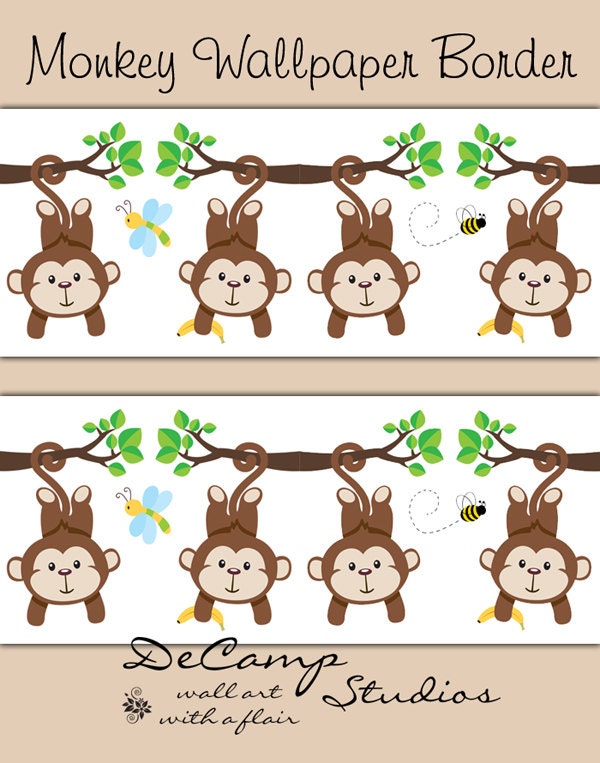 MONKEY WALLPAPER BORDER Wall Decals Baby Boy Jungle Safari