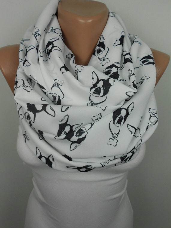 Dog Print Scarf Infinity Scarf Boston Terrier Animal Scarf Winter Spring Scarf Women Fashion Accessories Mothers Day Gift Ideas For Her M