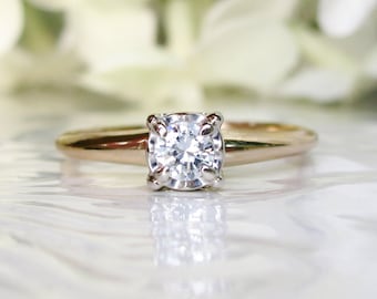 Vintage Engagement Ring 0.25ct Illusion Set Diamond Wedding Ring 14K Two Tone Gold Ring Vintage Bridal Jewelry Size 7