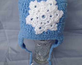 Snowflake Hat, Crochet Blue Snowflake Hat, Blue Beanie, Crochet Beanie, Blue Baby Hat, Toddler Hats, Baby Shower Gifts ,Kids Winter Hats,
