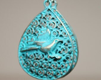 Turquoise Earrings Patina Earrings Drop Earrings Dangle Bird Earrings Boho Chic Earrings Bohemian Earrings Jewelry
