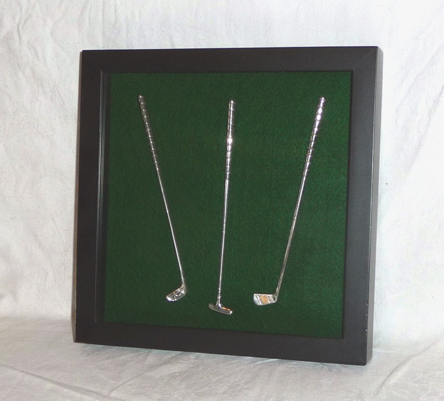 Golf clubs in shadow box Three miniature by Barndoorfinds on Etsy