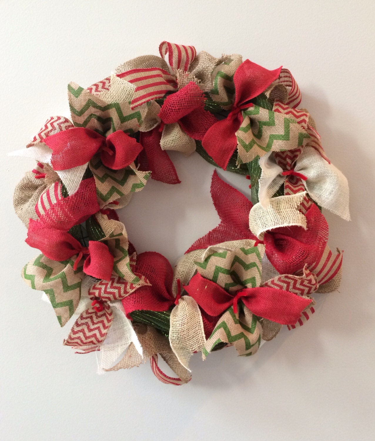 Christmas Ribbon Burlap Deco Mesh Wreath Red by CoffeeChickCrafts