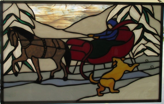 Items similar to Winter Scene,Stained Glass Panel. on Etsy