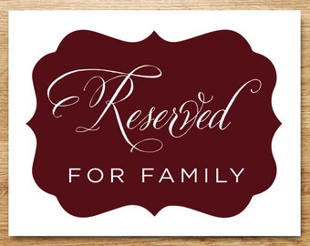 Reserved Sign, Reserved for Family, Family Seating, Reserved, Printable ...