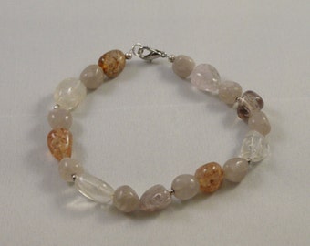 Ice Flake Quartz & Grey Agate Bracelet