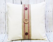 Tan and Red Pillow Cover - Natural Color Pillow with Tan & Red Woven Jute Trim - Buttons - Decorative Accent Pillow - Christmas Gift Tan and Red Pillow Cover - Natural Color Pillow with Tan & Red Woven Jute Trim - Buttons - Decorative Accent Pillow - Christmas Gift