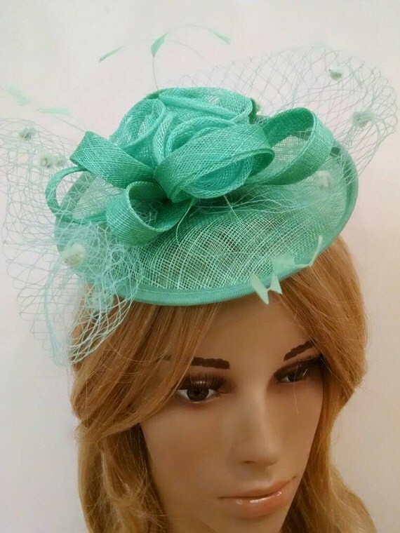 Mint Green Fascinator "Claire" small round base sinamay fascinator w