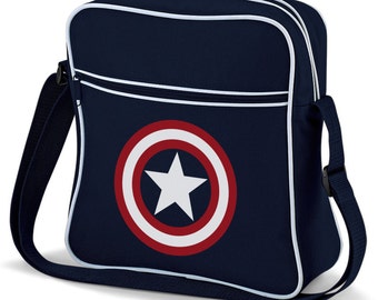 Captain America Marvel Comics Sheild Design Retro Shoulder Flight Messenger Bag Navy Blue