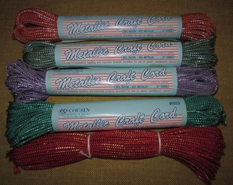 Metallic craft cord, 5 pks.,red/gold,teal/silver,green/silver,orange/silver, lavender/silver,macrame,needlepoint,plastic canvas