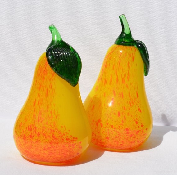 Set of 2 HandBlown Glass Pear / Glass Fruit by PrettyHomeFinds