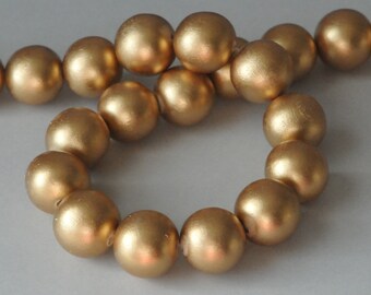 Gold Beads, Metallic Beads, Round Wood Beads, 20 mm, Large Beads, Chunky Beads, Lightweight Beads, Fast Shipping from USA
