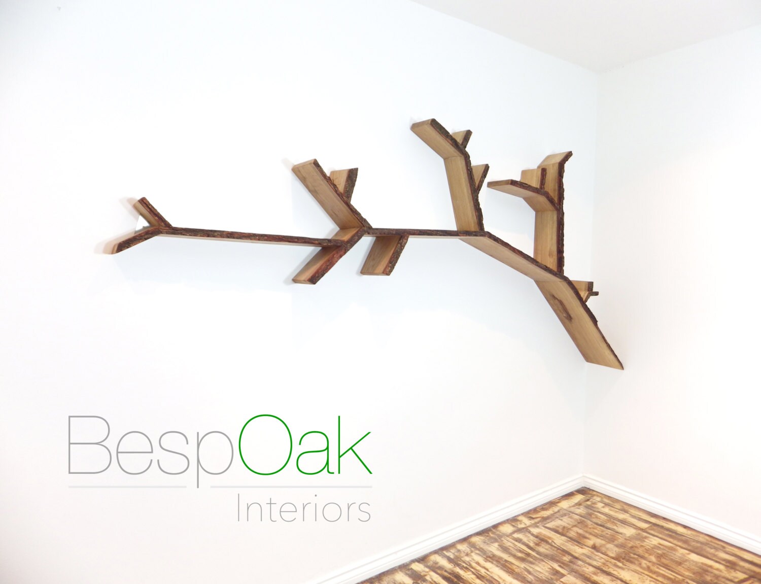 2.4m Oak Tree Branch Shelf Made to Order by BespOakInteriors