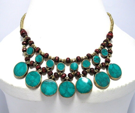 Afghan Kuchi Necklace,Cassidy Bib Necklace,Bubble Green Turquoise ...