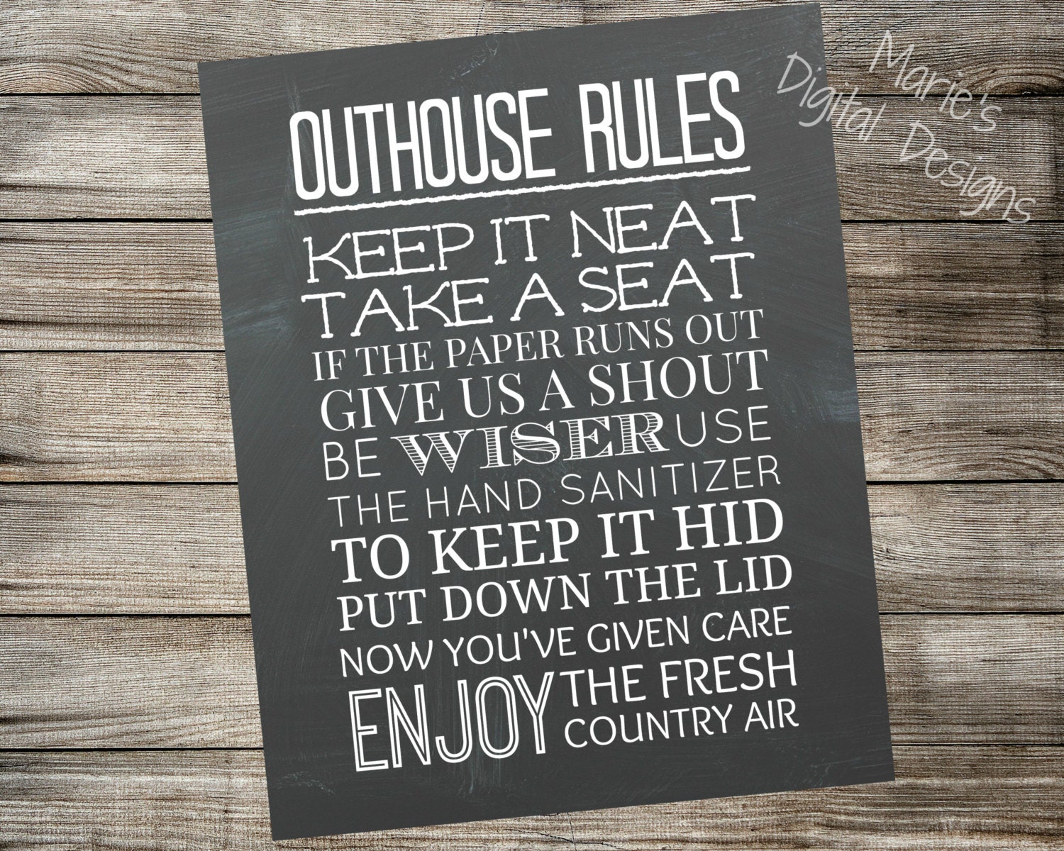 Outhouse Rules Printable Chalkboard Sign / Bathroom Home Decor