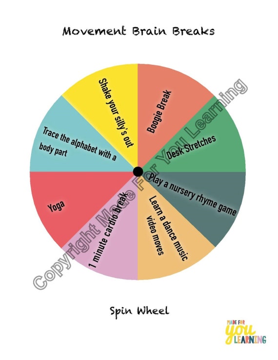 Movements Spin Wheel Sheet Healthy Homework by madeforyoulearning