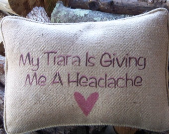 Hand stenciled burlap pillow
