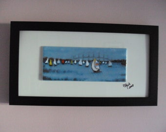 Fused Glass Wall Art "Sailboats in the Bay"(framed)