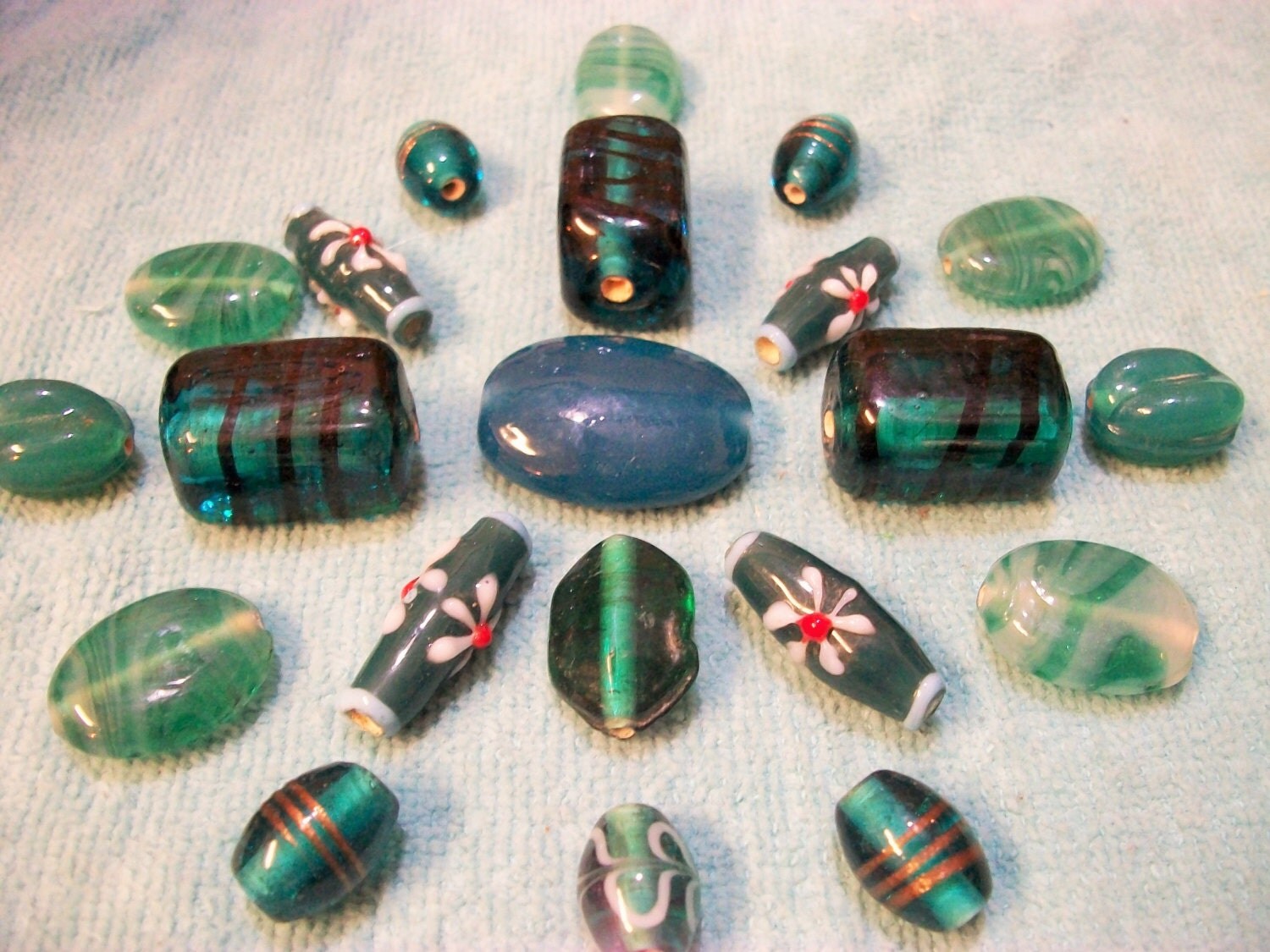 Bulk Beads 21 Large Glass Beads Teal Lampwork Beads Big