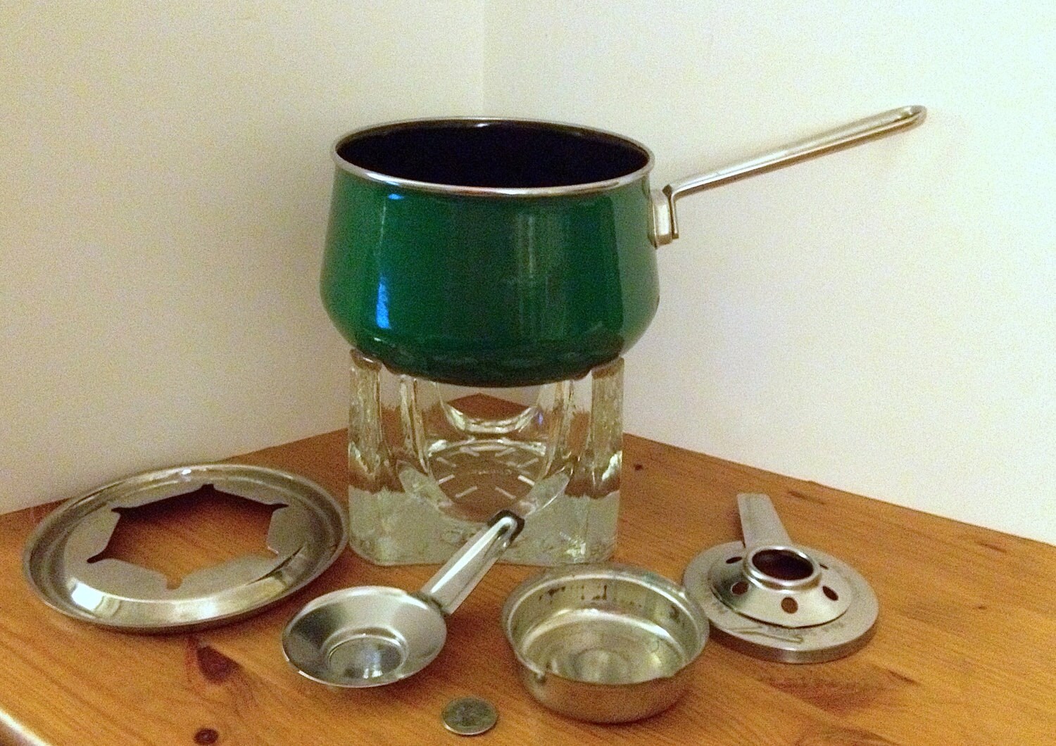 Vintage 1987 Chantal Fire & Ice Glass Base Fondue Pot Set