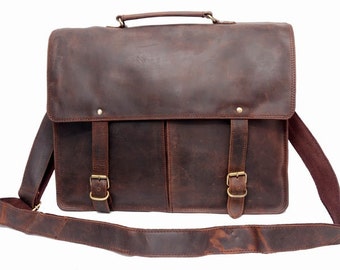 Men's Casual Business Genuine Leather Messenger Shoulder Briefcase Bag ...