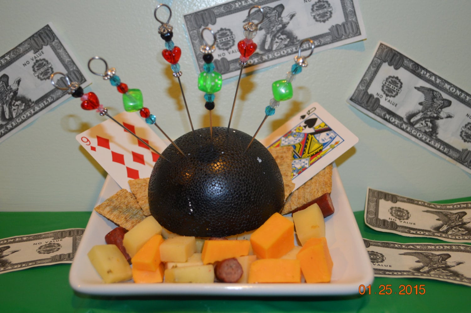 Elegant Beaded Poker Appetizer Picks with Dice and Hearts